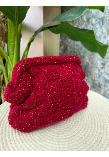 Lucia Kırmızı El Örgüsü Clutch