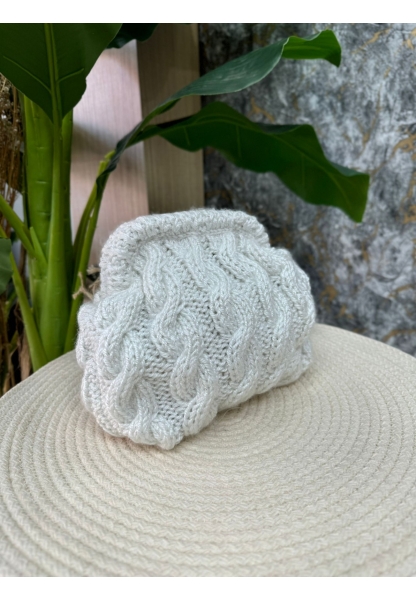 Lexi Beyaz El Örgüsü Clutch