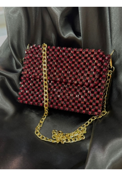 Bordo Zincirli Gold Çanta