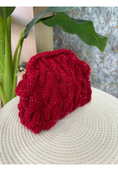 Esta Kırmızı El Örgüsü Clutch