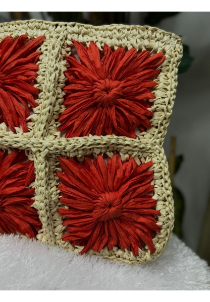 Adela Kırmızı Çiçek Motifli Clutch